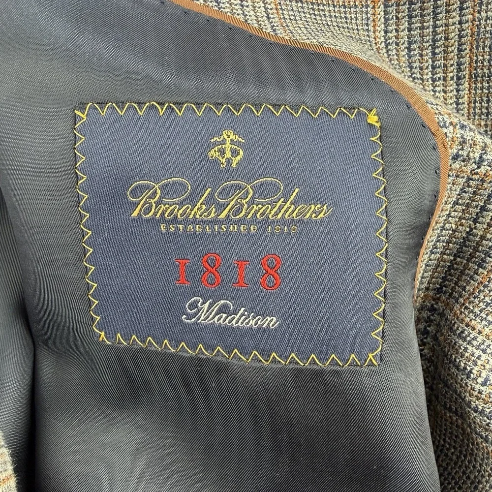 Brooks Brothers 1818 Madison Fit‎ Blazer Jacket Silk/Wool Houndstooth Size 42s